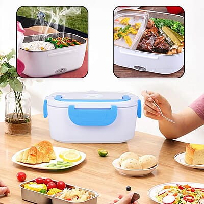 White & Blue Portable Electric Heating Lunch Box - 50W , Best Electric Heating Lunch Box , Bento Hot Heated Lunch Box , Best Lunch Box to Keep Food Hot