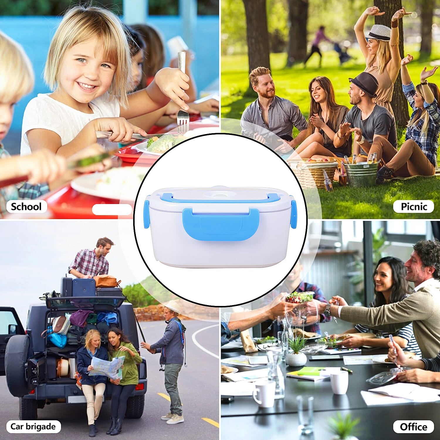 White & Blue Portable Electric Heating Lunch Box - 50W , Best Electric Heating Lunch Box , Bento Hot Heated Lunch Box , Best Lunch Box to Keep Food Hot