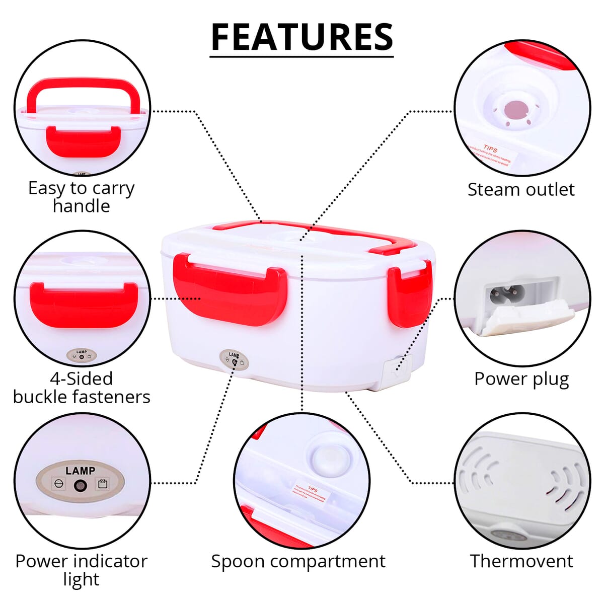Buy White & Red Electric Portable Heating Lunch Box - 50W , Best
