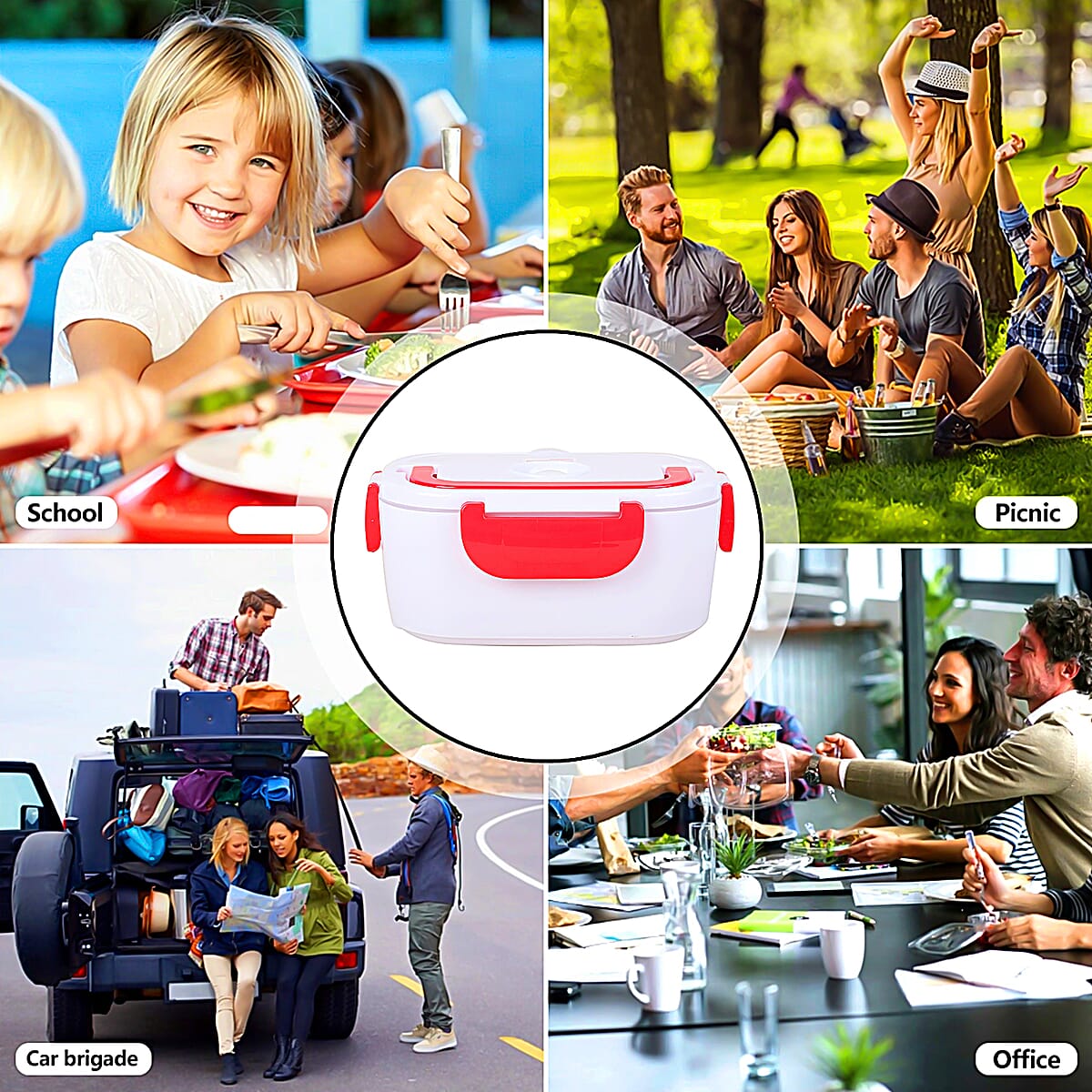 White & Red Electric Portable Heating Lunch Box - 50W , Best Electric Heating Lunch Box , Bento Hot Heated Lunch Box , Best Lunch Box to Keep Food Hot image number 3