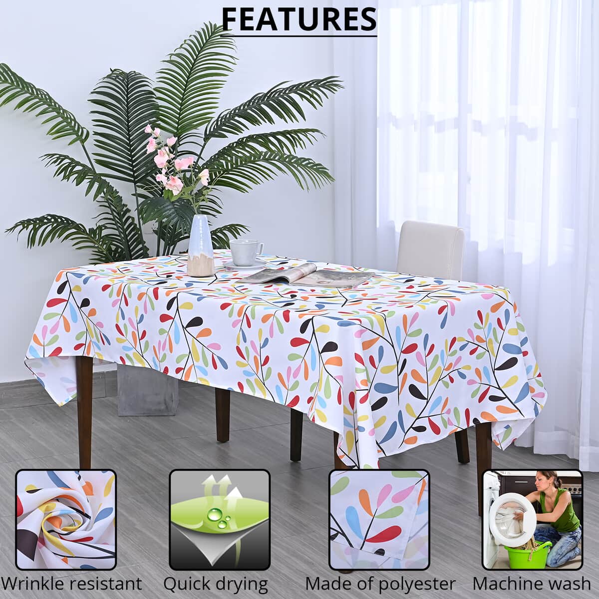 HOMESMART Multi Color Leaves Pattern Tablecloth (55"X86") image number 1