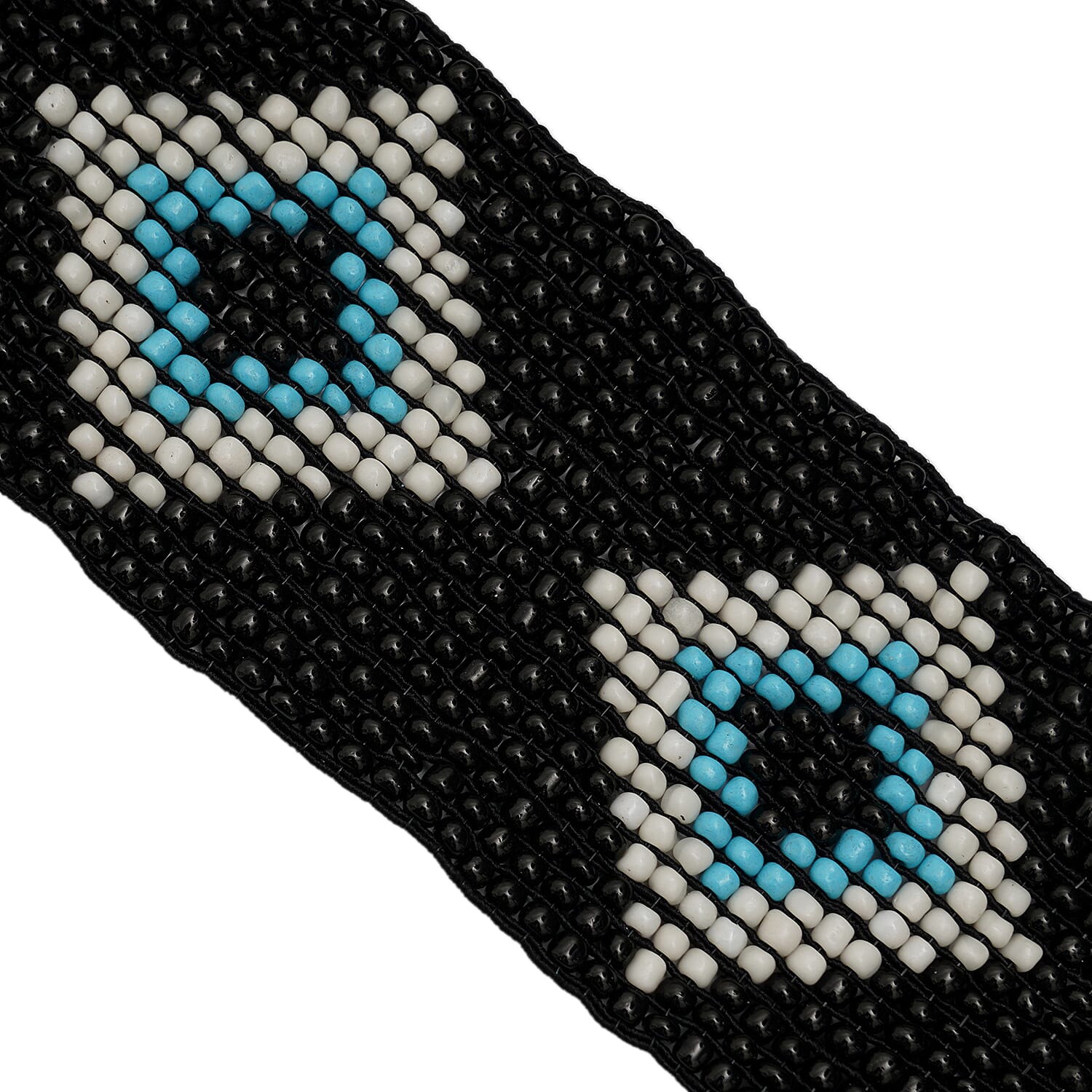 Handcrafted Black Southwestern Seed Beaded Stretch Belt with Wooden Buckle