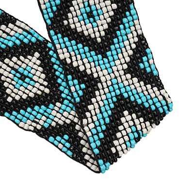 Handcrafted Turquoise and White Southwestern Seed Beaded Stretch Belt with Wooden Buckle