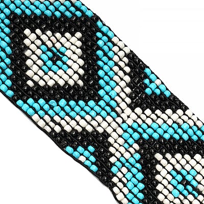 Handcrafted Turquoise and White Southwestern Seed Beaded Stretch Belt with Wooden Buckle