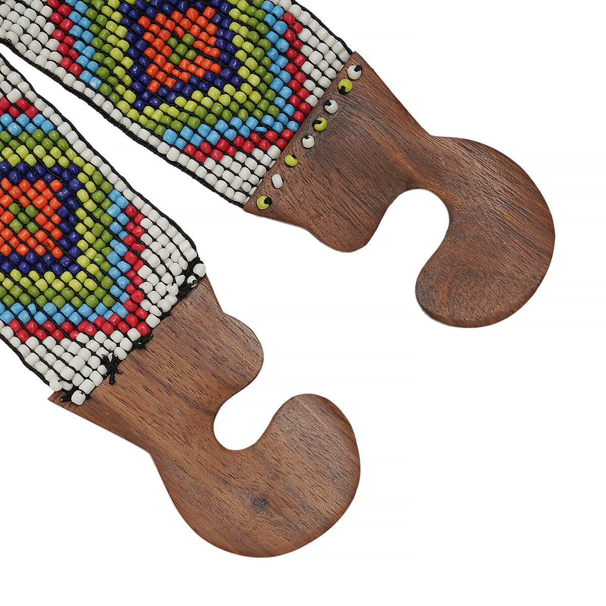 Handcrafted Multi Color Southwestern Seed Beaded Stretch Belt with Wooden Buckle image number 3