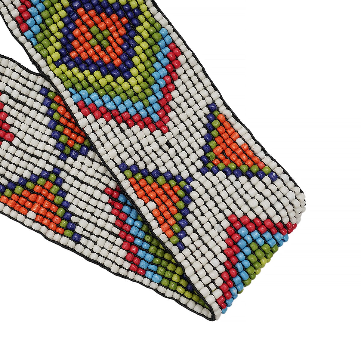 Handcrafted Multi Color Southwestern Seed Beaded Stretch Belt with Wooden Buckle image number 4