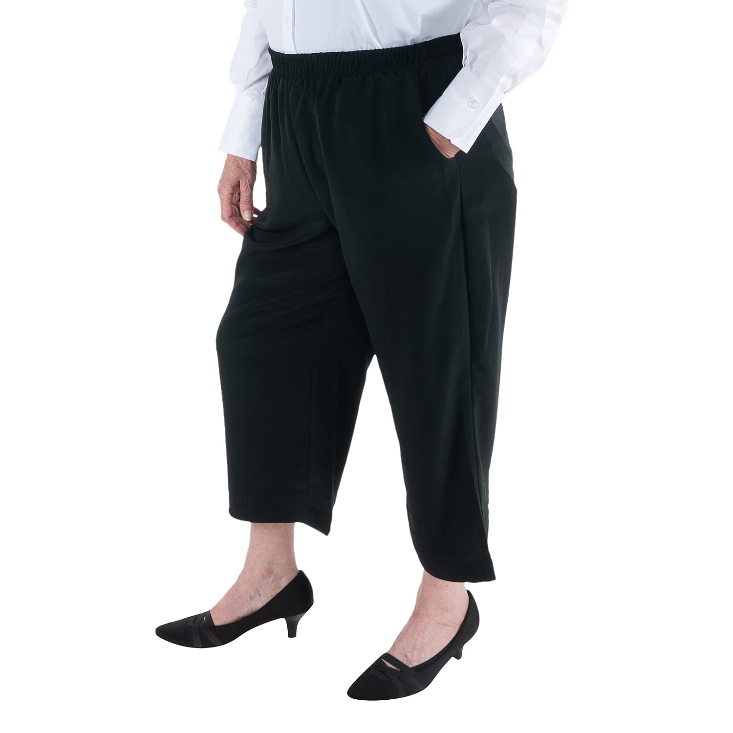 DUBGEE by Whoopi Goldberg Black Wide Leg Crop Pant with Pockets - L