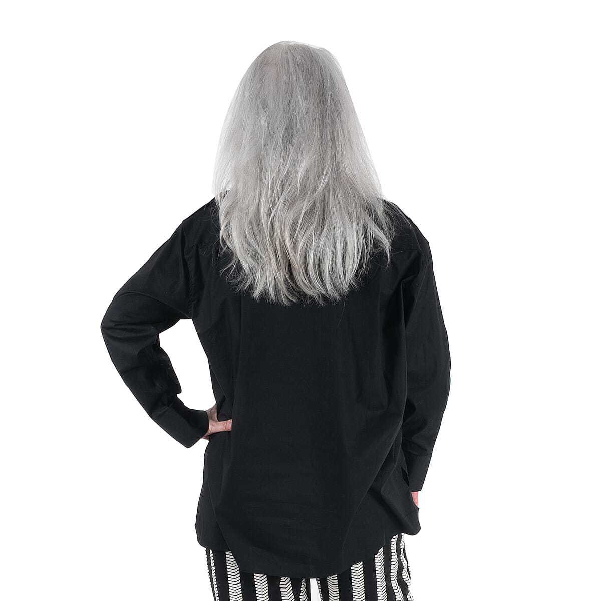 DUBGEE by Whoopi Goldberg Black Woven Button-up Shirt with Button Trim Sleeves - M image number 1