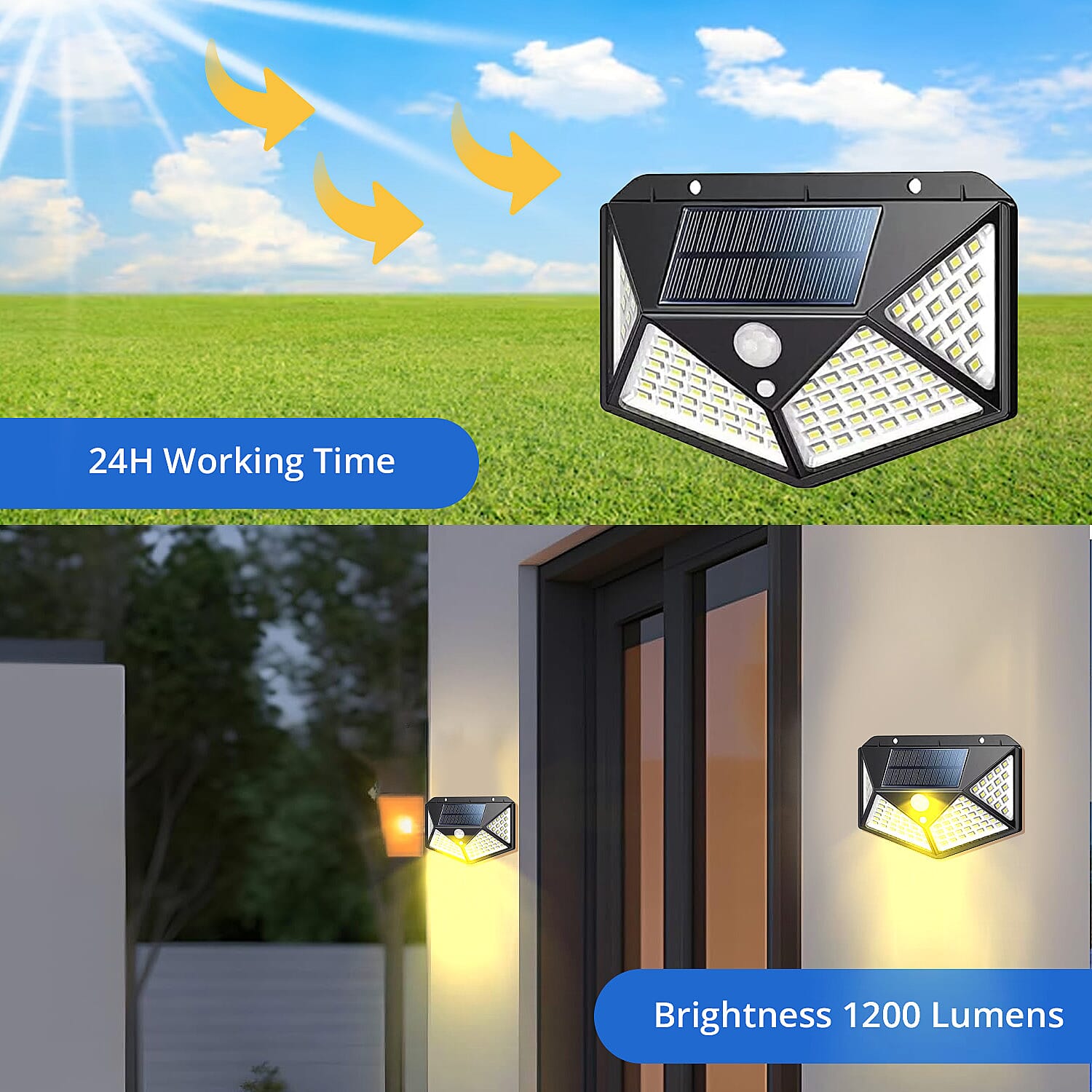 Waterproof Solar Rechargeable Motion Sensor Light with 114 LED Light, 3 Adjustment Modes and 270° Wide Angle