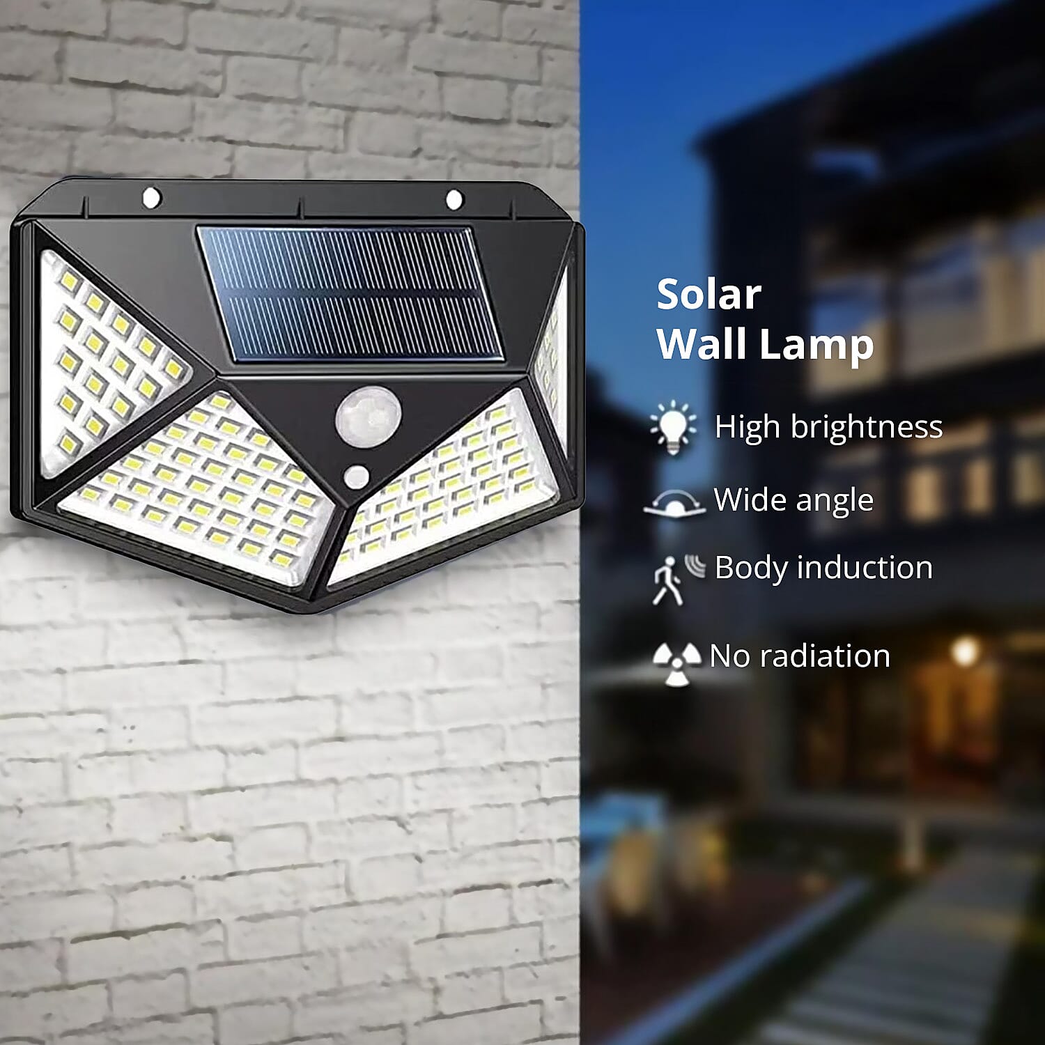 Waterproof Solar Rechargeable Motion Sensor Light with 114 LED Light, 3 Adjustment Modes and 270° Wide Angle