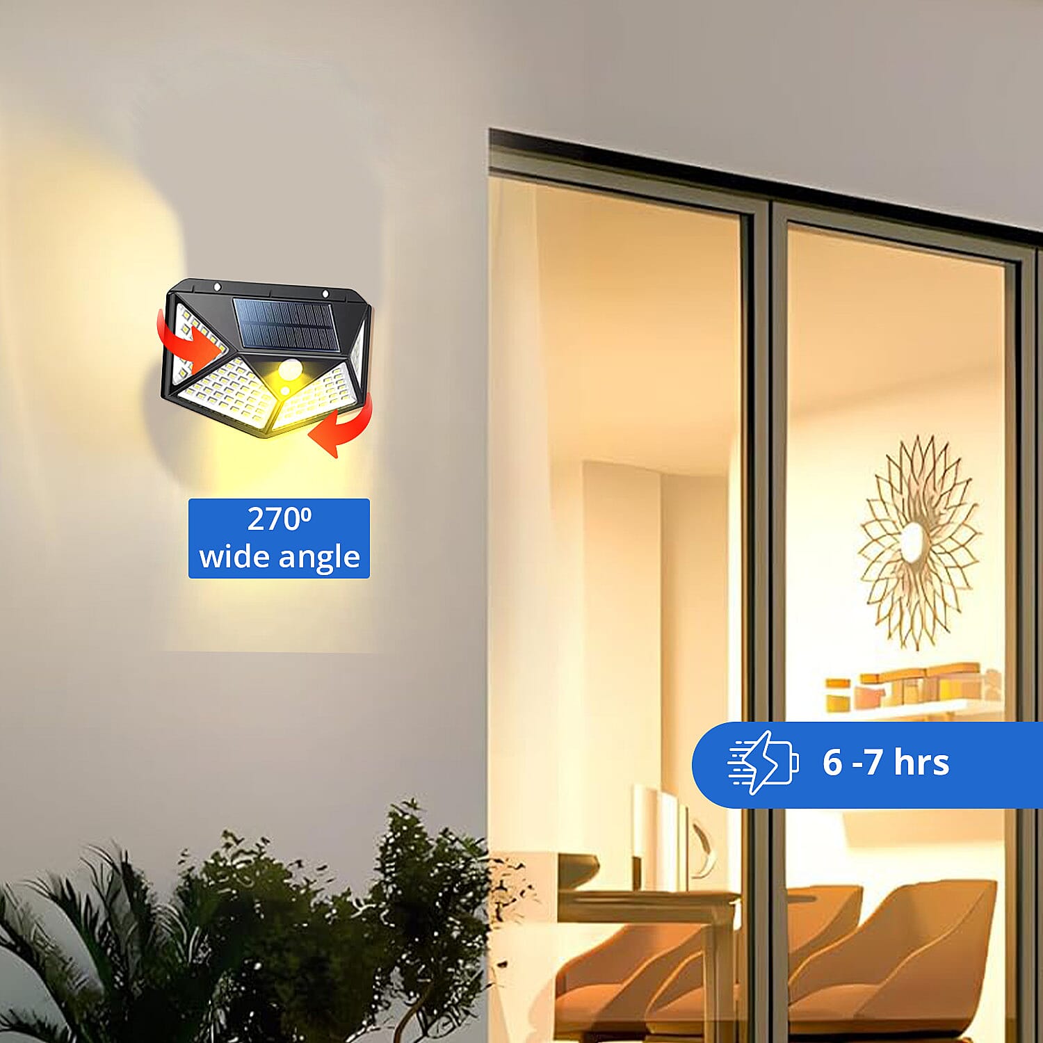 Waterproof Solar Rechargeable Motion Sensor Light with 114 LED Light, 3 Adjustment Modes and 270° Wide Angle