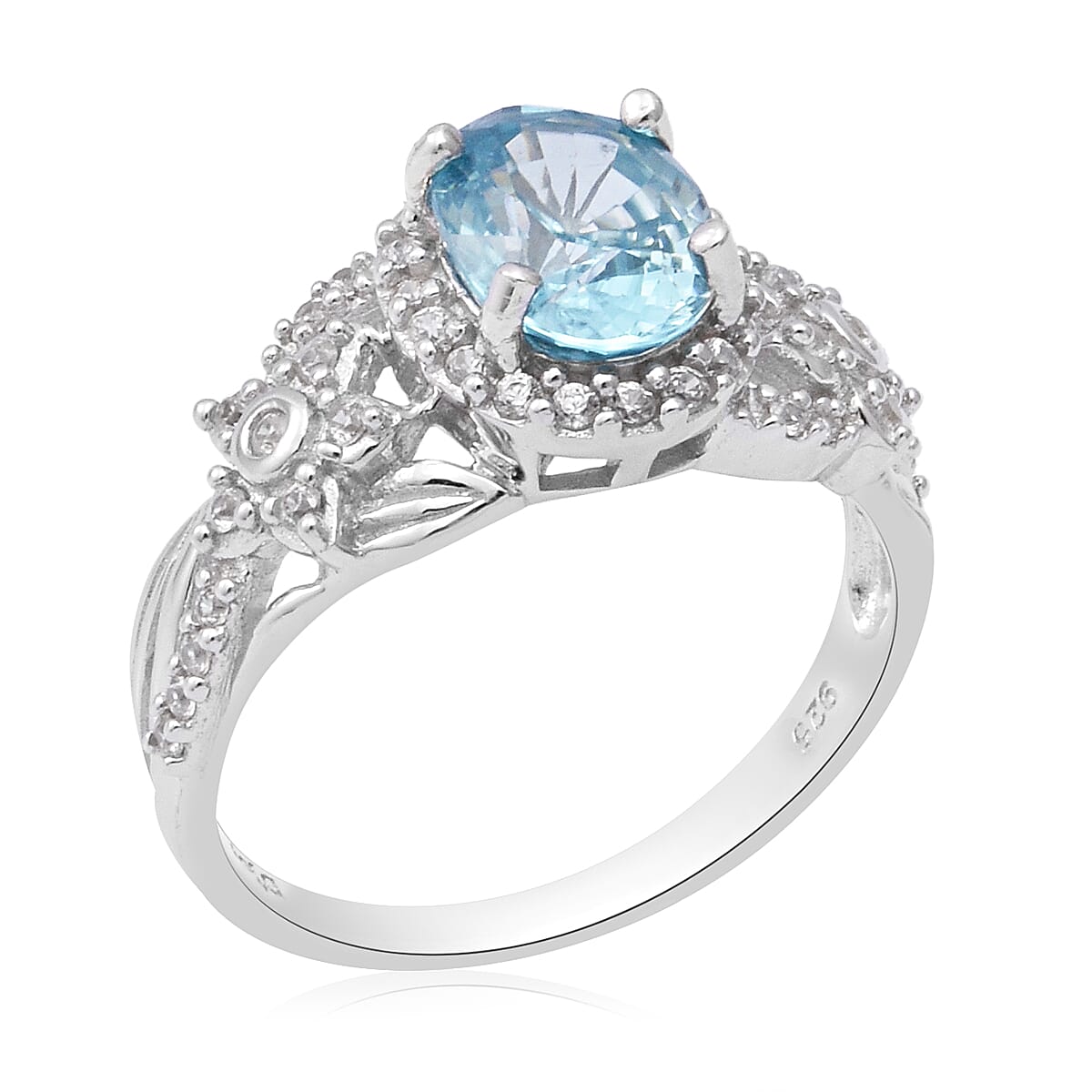 Premium Ratanakiri Blue Zircon and Natural White Zircon Ring in Platinum Over Sterling Silver (Size 5.0) 3.50 ctw image number 2