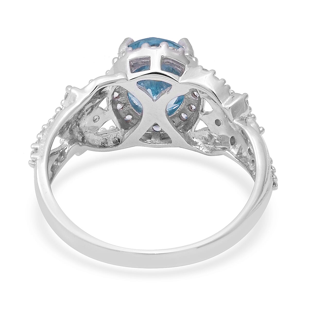 Premium Ratanakiri Blue Zircon and Natural White Zircon Ring in Platinum Over Sterling Silver (Size 5.0) 3.50 ctw image number 3