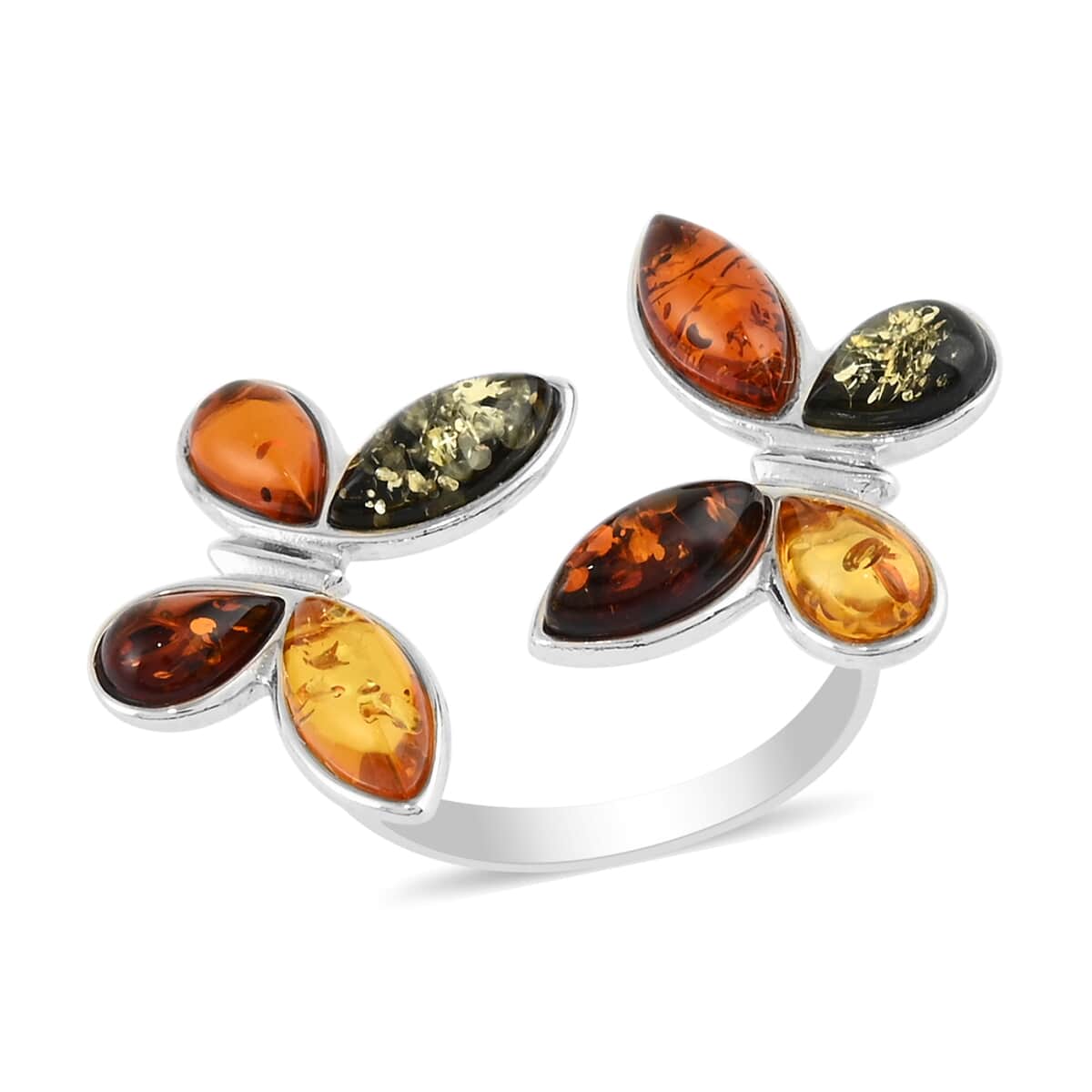 SUMMER DEALS Multi Color Amber Open Butterfly Adjustable Ring in Sterling Silver image number 0