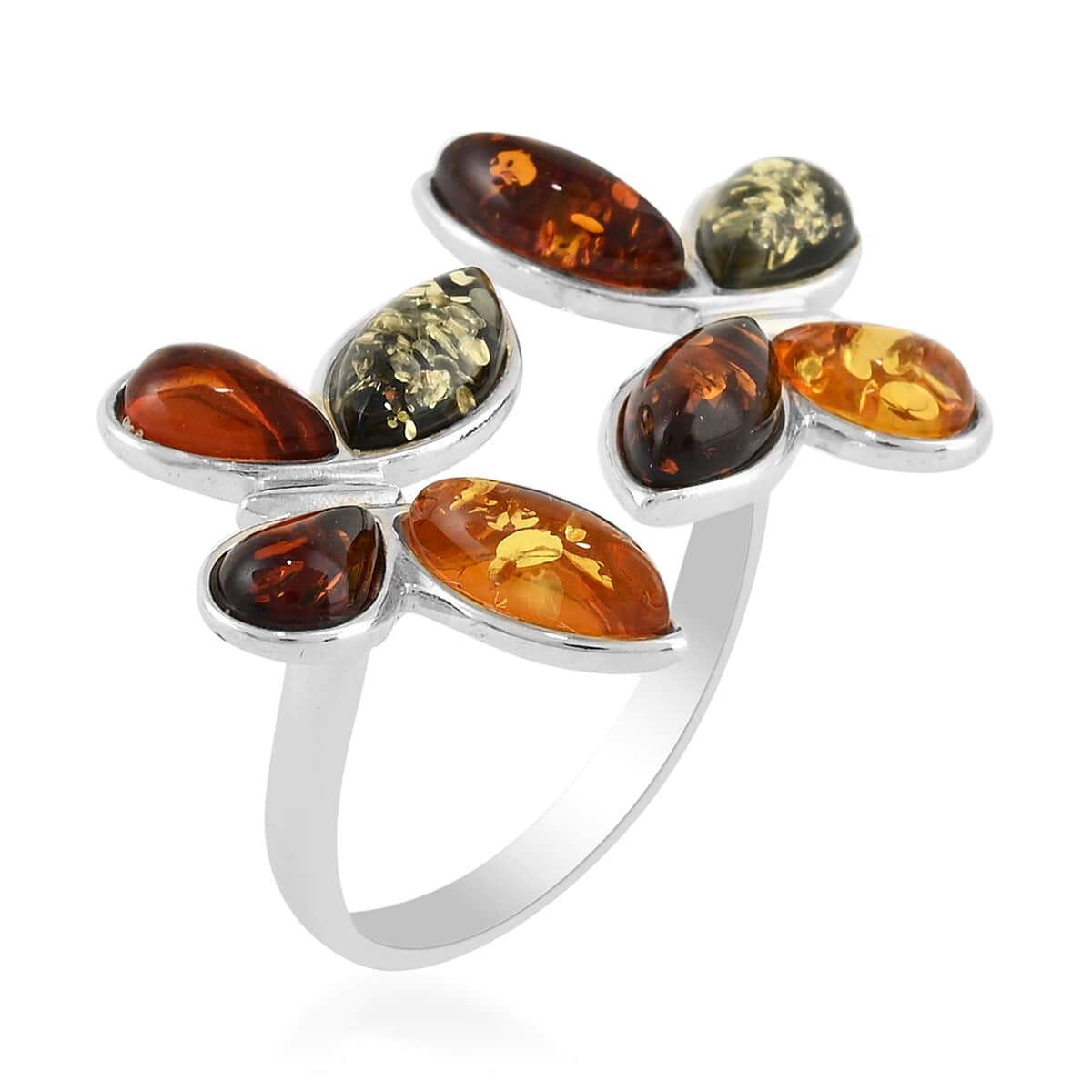 SUMMER DEALS Multi Color Amber Open Butterfly Adjustable Ring in Sterling Silver image number 2