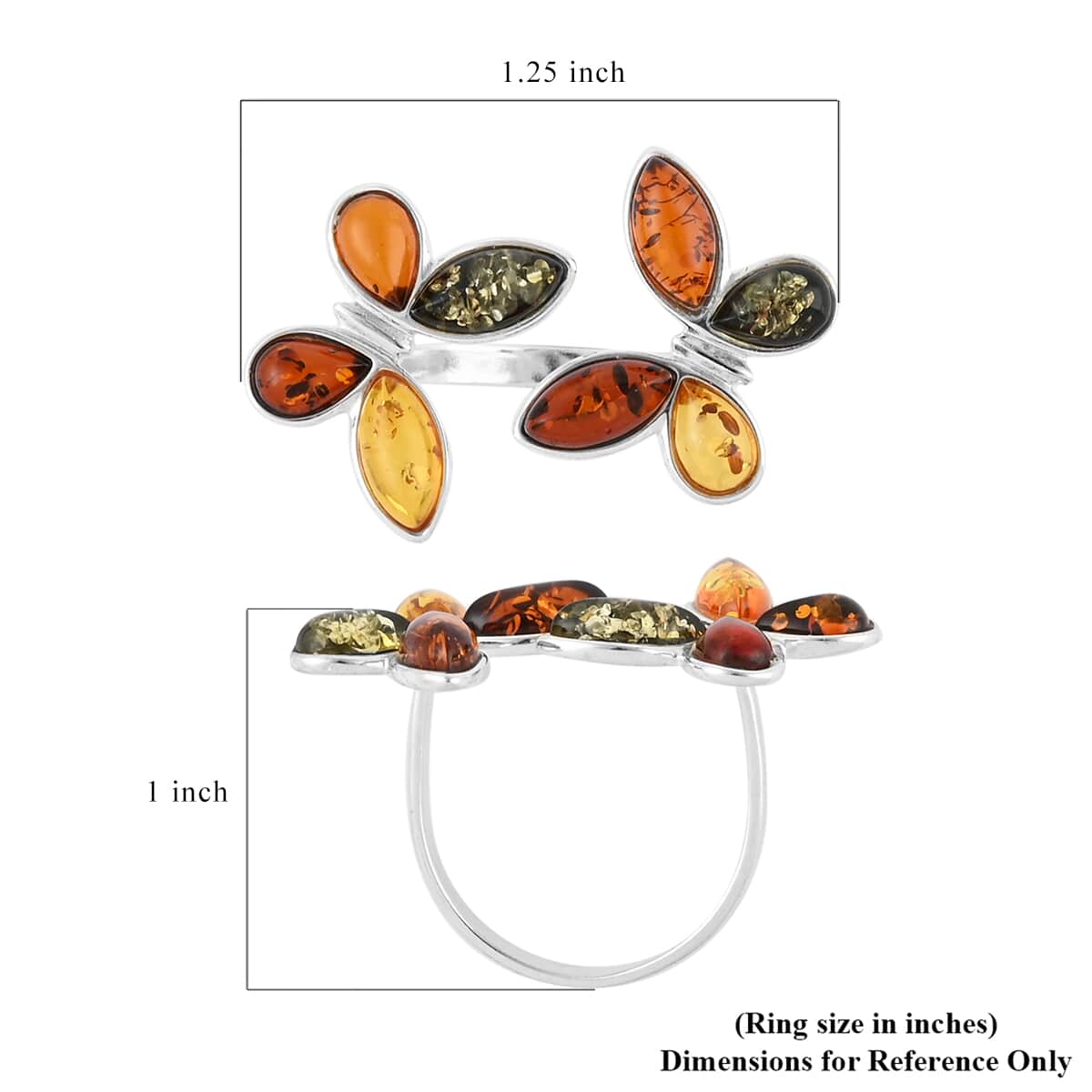 SUMMER DEALS Multi Color Amber Open Butterfly Adjustable Ring in Sterling Silver image number 3