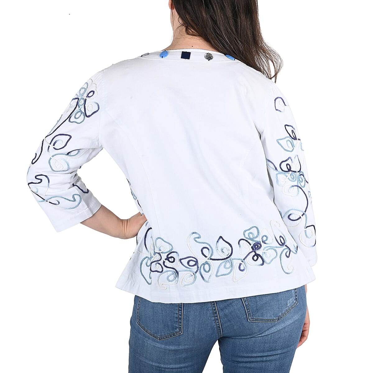 Passage White Embellished White Denim Jacket - XL image number 1