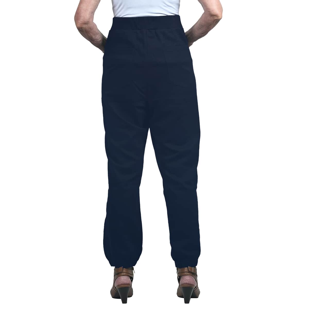 DUBGEE Navy Elastic Drawstring Waist Solid Stretch Woven Jogger Pant- 1X image number 1
