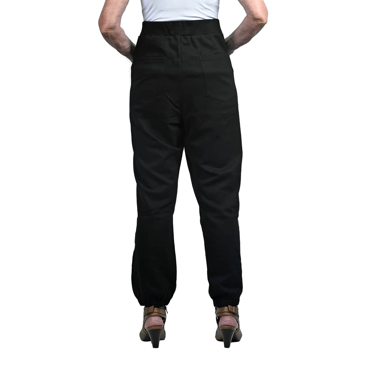 DUBGEE Black Elastic Waist Solid French Terry Jogger Pant With Satin- 1X image number 1