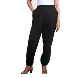 DUBGEE Black Elastic Waist Solid French Terry Jogger Pant With Satin- 1X