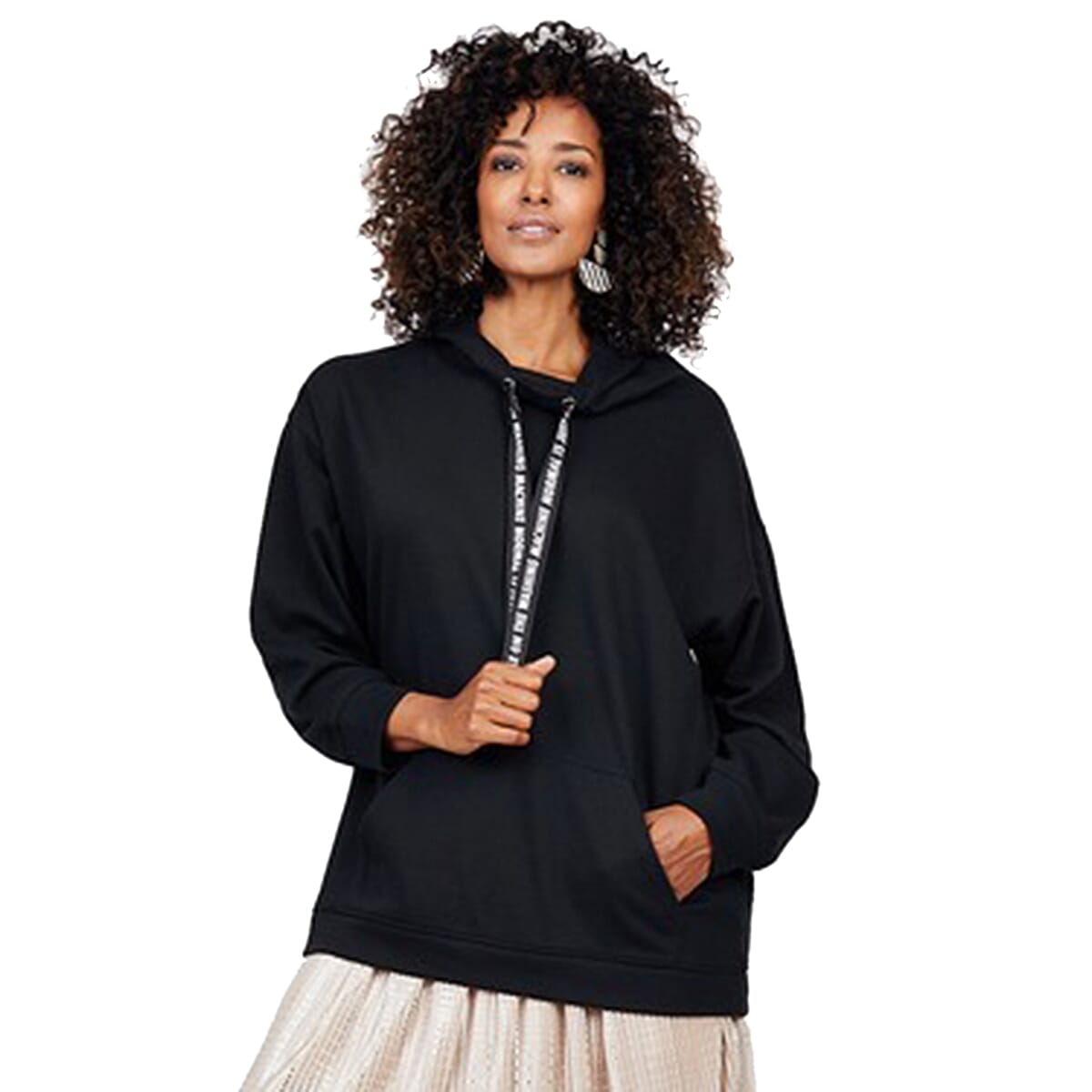 DUBGEE Black Long Sleeve French Terry Hooded Sweatshirt with Screen Print Back- S