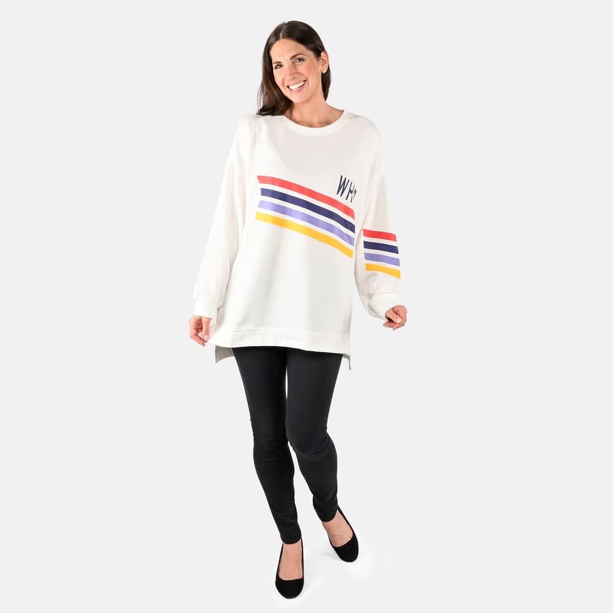 DUBGEE White Long Sleeve Multicolor Stripe Logo French Terry Sweatshirt- S image number 0
