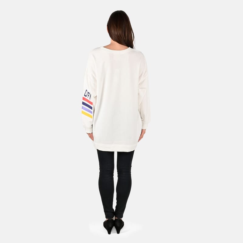 DUBGEE White Long Sleeve Multicolor Stripe Logo French Terry Sweatshirt- S