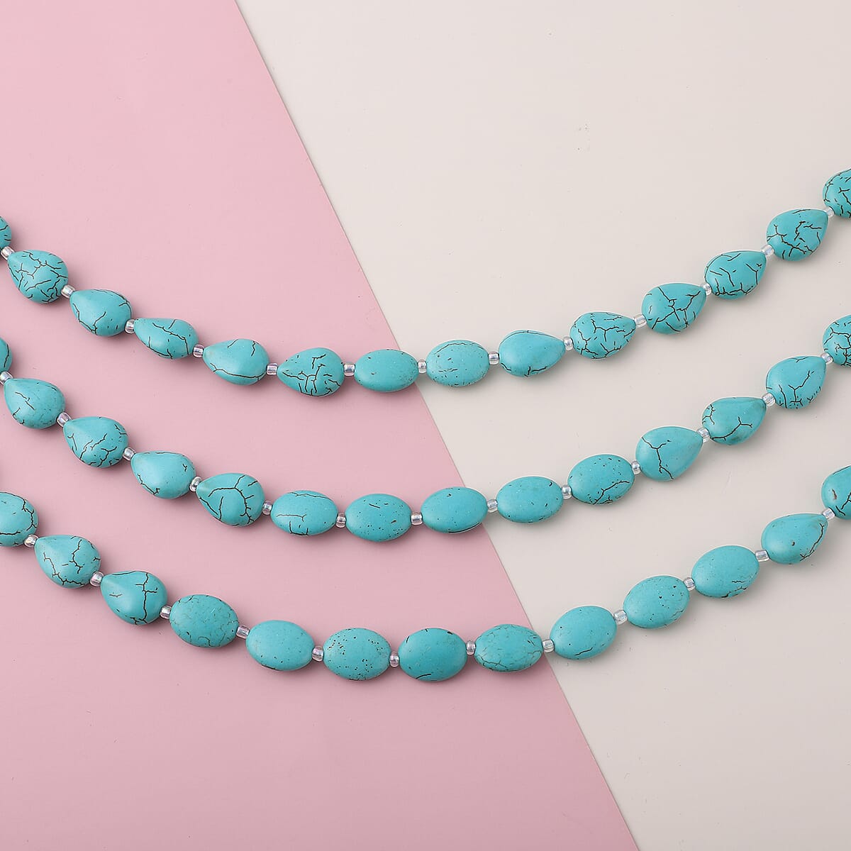 Blue Howlite and Simulated Aurora Borealis Mystic Topaz Three Row Beaded Necklace 18 Inches in Silvertone 532.50 ctw image number 1