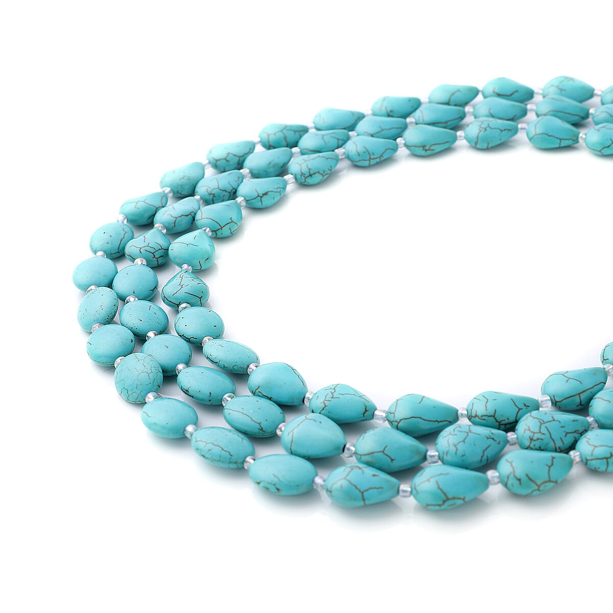 Blue Howlite and Simulated Aurora Borealis Mystic Topaz Three Row Beaded Necklace 18 Inches in Silvertone 532.50 ctw image number 2