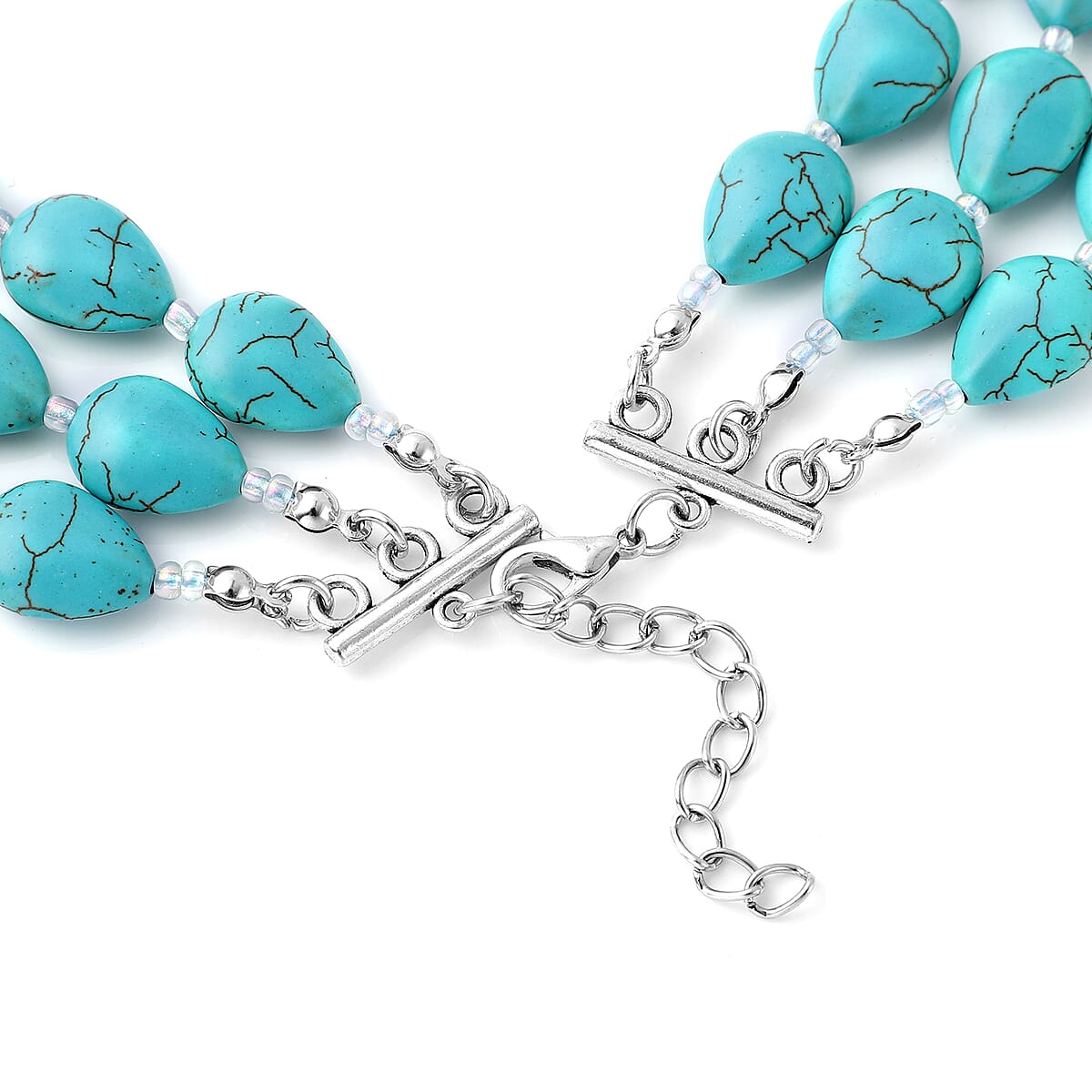 Blue Howlite and Simulated Aurora Borealis Mystic Topaz Three Row Beaded Necklace 18 Inches in Silvertone 532.50 ctw image number 4