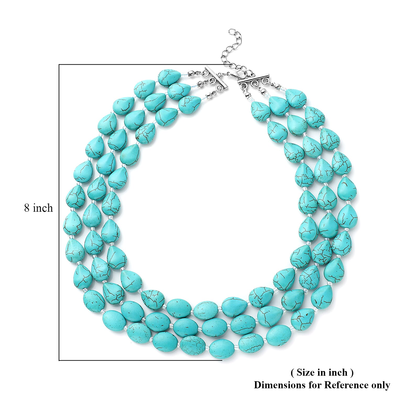 Blue Howlite and Simulated Aurora Borealis Mystic Topaz Three Row Beaded Necklace 18 Inches in Silvertone 532.50 ctw