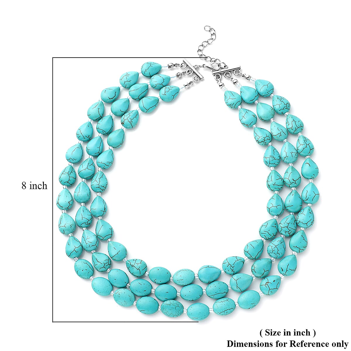 Blue Howlite and Simulated Aurora Borealis Mystic Topaz Three Row Beaded Necklace 18 Inches in Silvertone 532.50 ctw image number 5