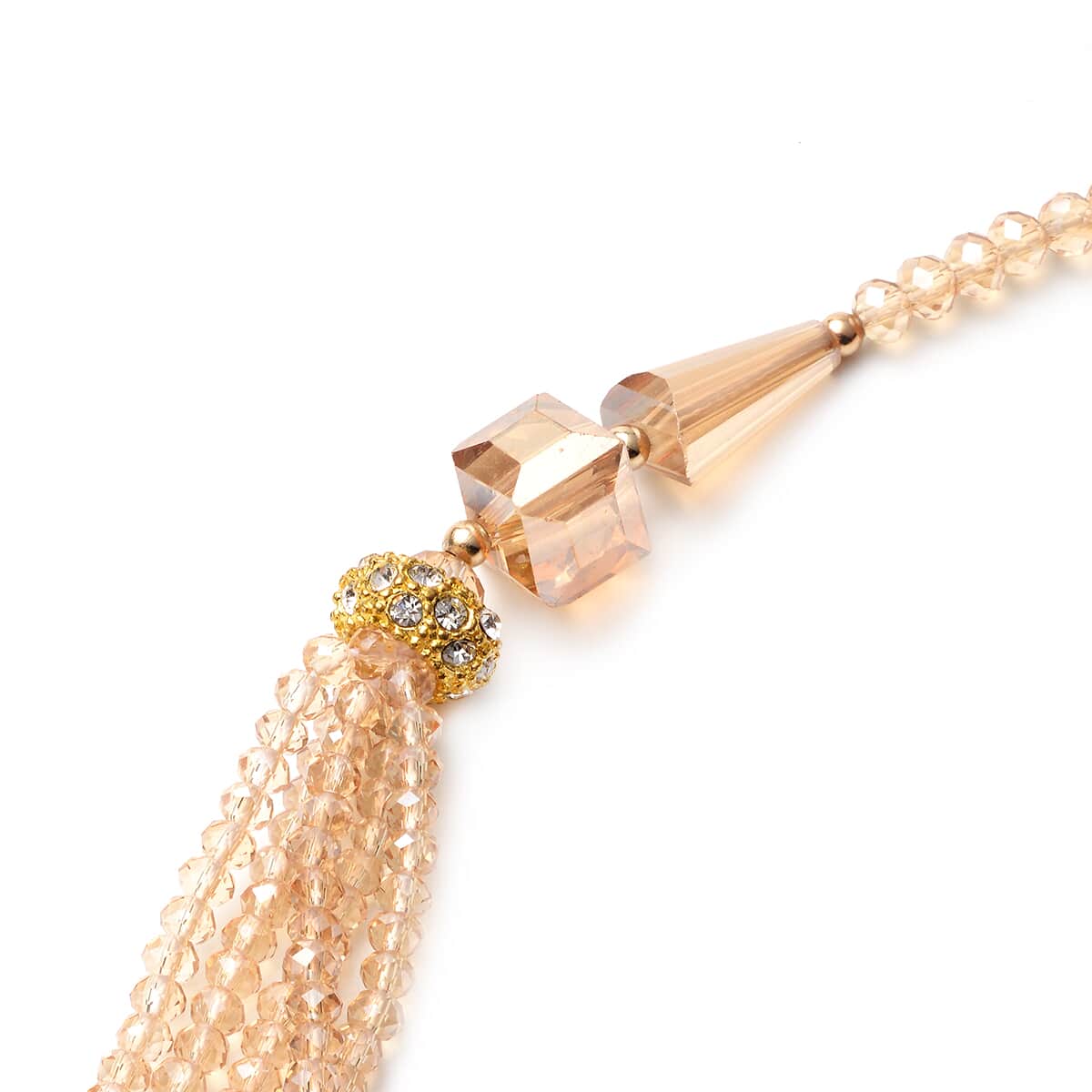 Simulated Champagne Color Diamond and White Austrian Crystal Beaded Layered Necklace 30 Inches in Goldtone image number 3