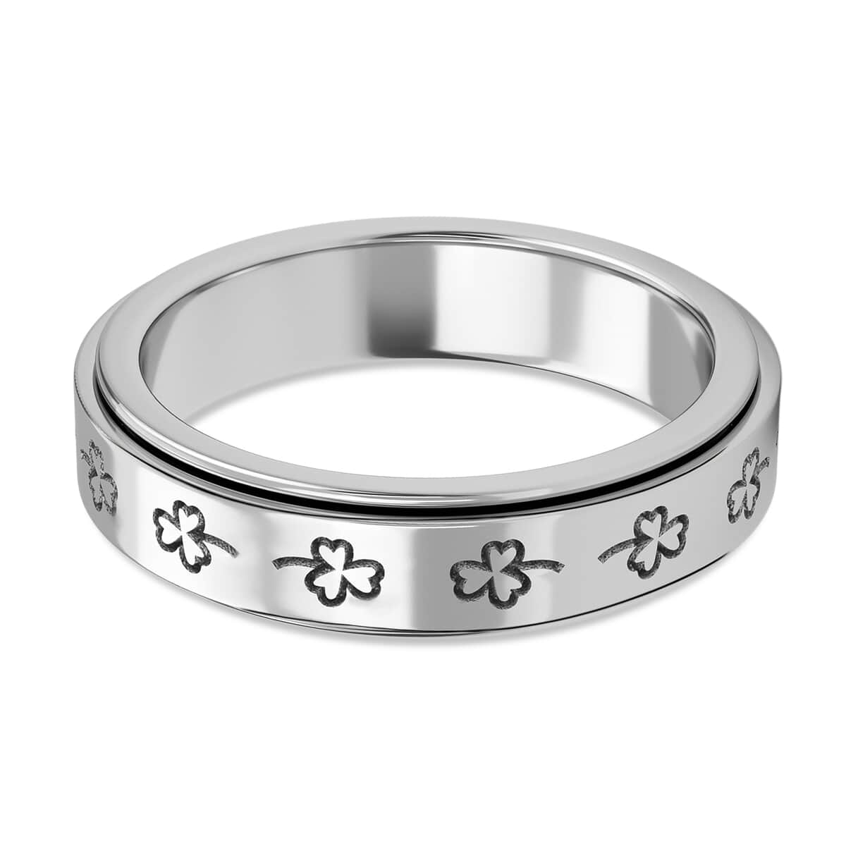Clover Leaf Sterling Silver Spinner Ring, Anxiety Ring for Women, 925 Sterling Silver Spinner Ring, Fidget Rings for Anxiety for Women, Stress Relieving Anxiety Ring (Size 10.0) image number 7