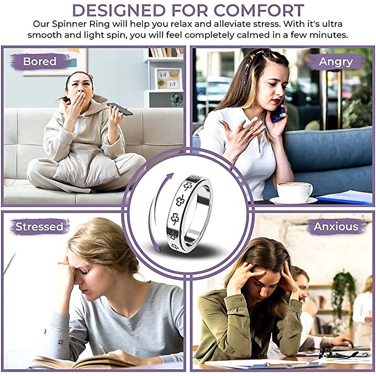 Sterling Silver Spinner Ring, Anxiety Ring for Women, 925 Sterling Silver Spinner Ring, Fidget Rings for Anxiety for Women, Stress Relieving Anxiety Ring (Size 6.0) (4 g) image number 3