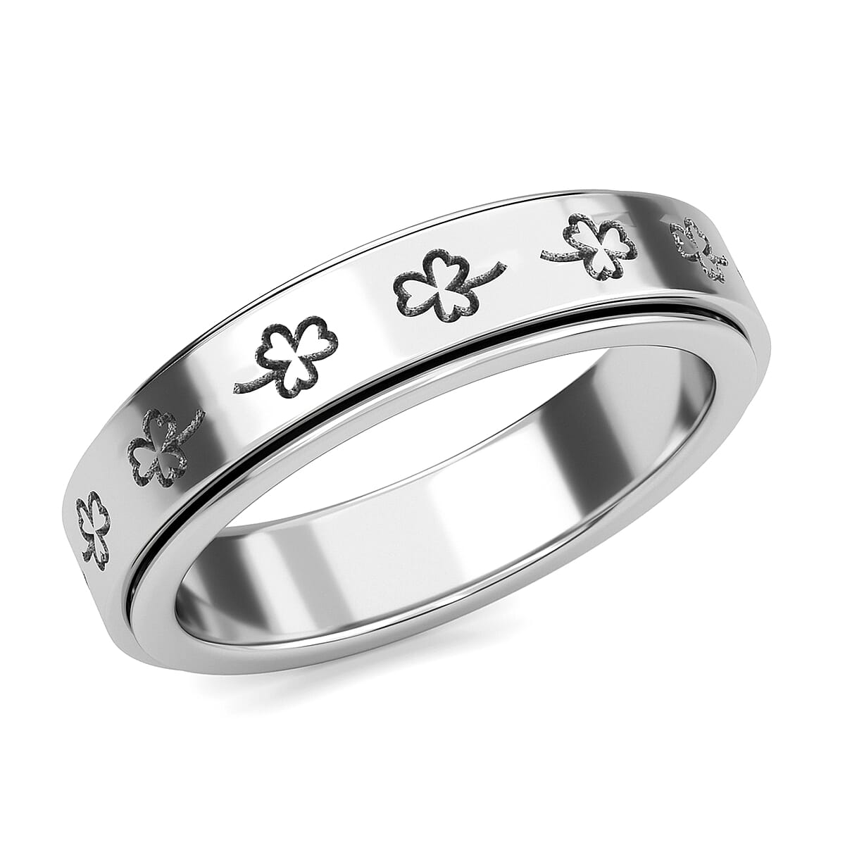 Clover Leaf Sterling Silver Spinner Ring, Anxiety Ring for Women, 925 Sterling Silver Spinner Ring, Fidget Rings for Anxiety for Women, Stress Relieving Anxiety Ring (Size 7.0) image number 0