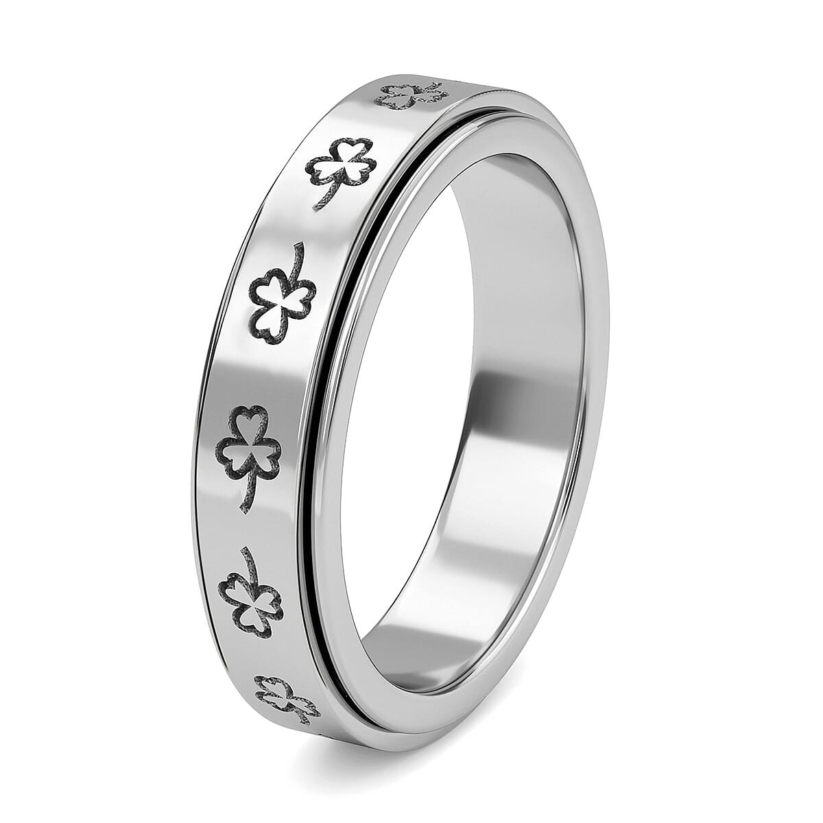 Clover Leaf Sterling Silver Spinner Ring, Anxiety Ring for Women, 925 Sterling Silver Spinner Ring, Fidget Rings for Anxiety for Women, Stress Relieving Anxiety Ring (Size 7.0) image number 6