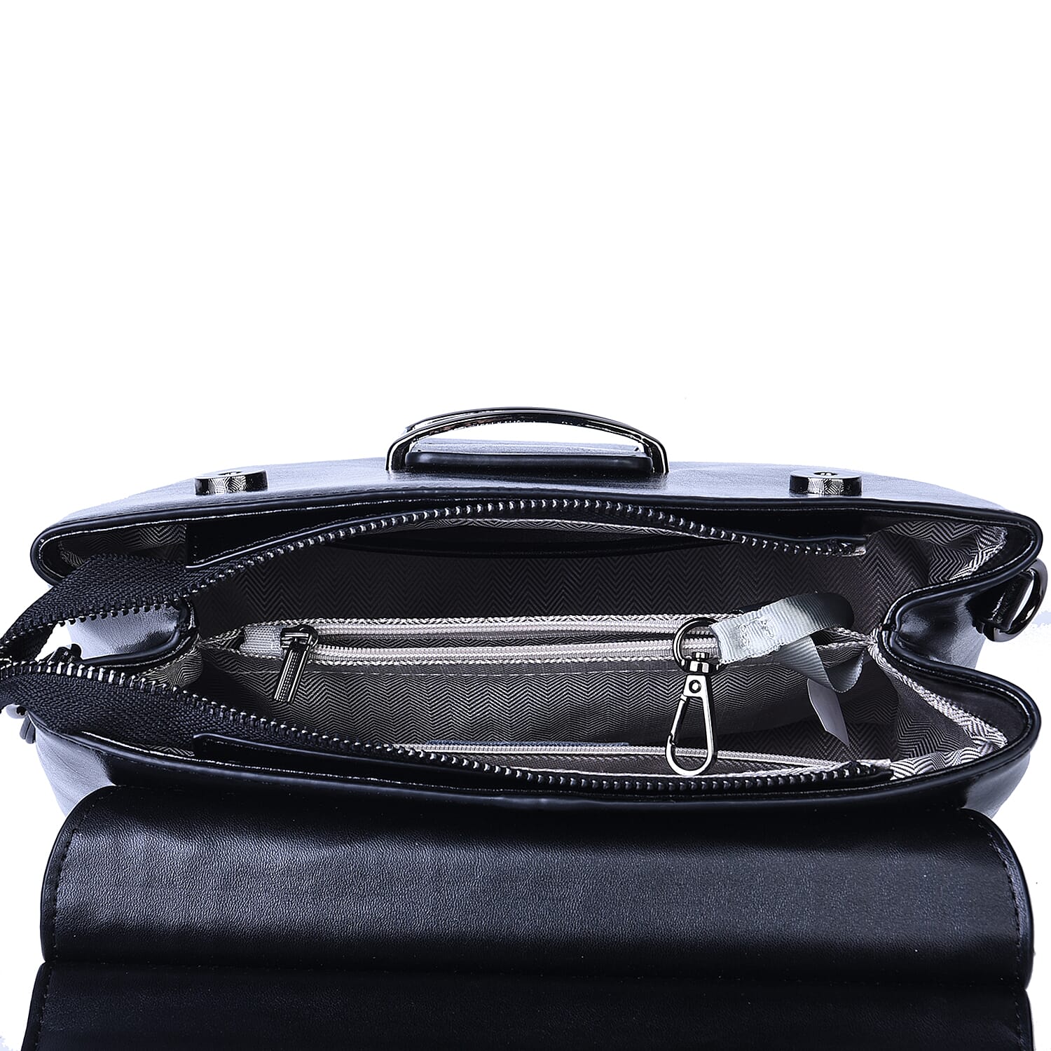 Hong Kong Closeout Collection Black Genuine Leather Convertible Tote Bag with Crocodile Embossed Pattern Flap and Set of 2 Woven & Leather Strap
