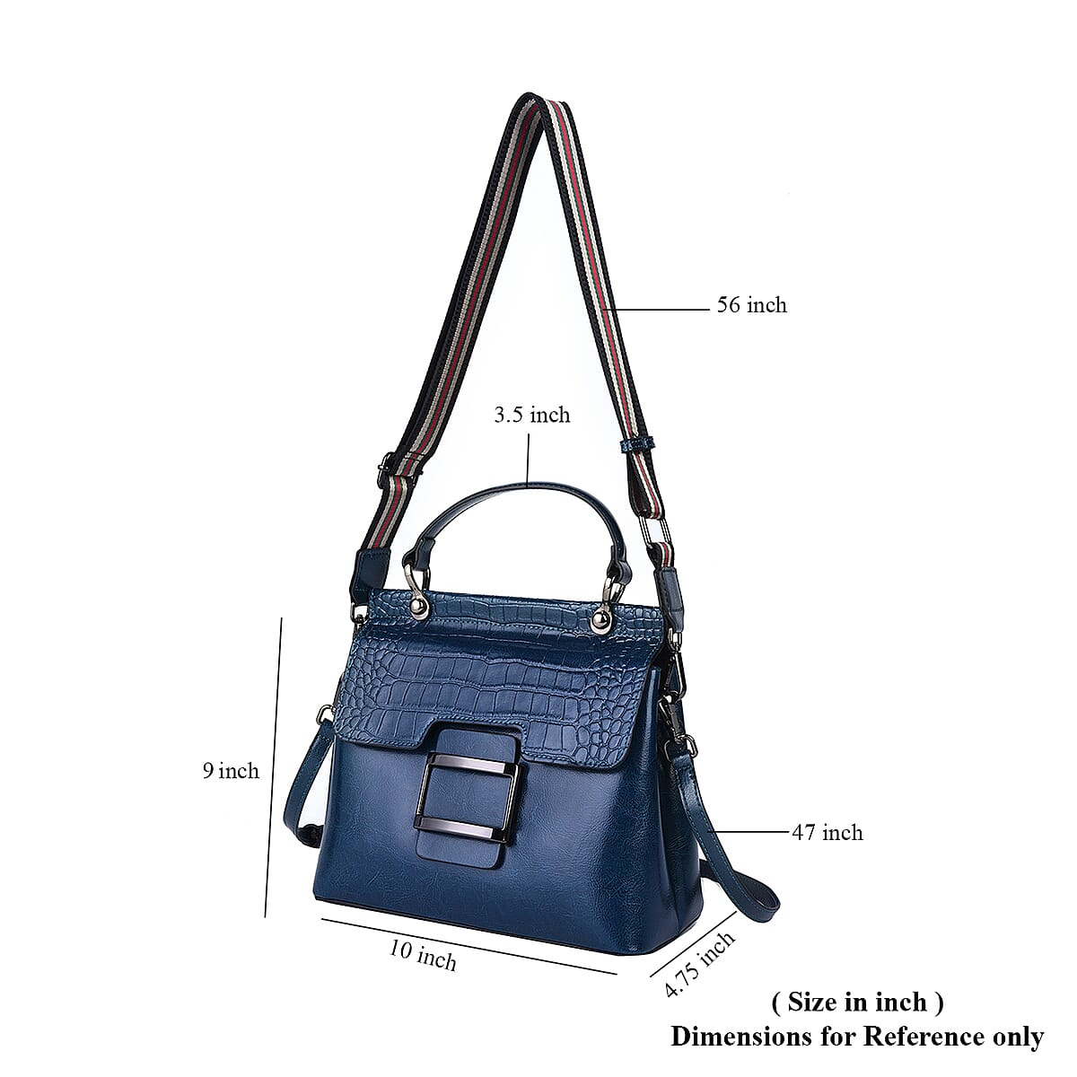 Hong Kong Closeout Collection Black Genuine Leather Convertible Bag (10"x4.75"x9") with Croc Embossed Pattern Flap and Set of 2 Woven & Leather Strap image number 5