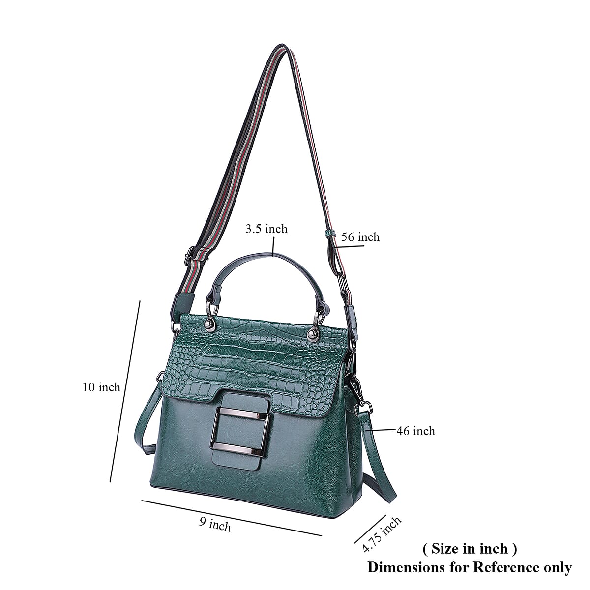 Hong Kong Closeout Collection Green Genuine Leather Convertible Tote Bag with Crocodile Embossed Pattern Flap and Set of 2 Woven & Leather Strap image number 5