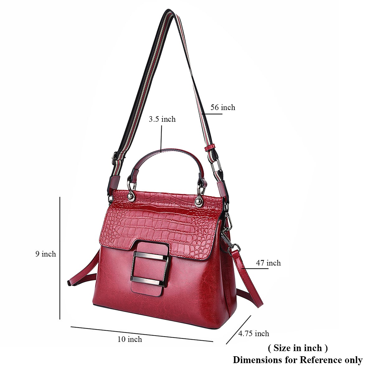 Hong Kong Closeout Collection Red Genuine Leather Convertible Tote Bag with Crocodile Embossed Pattern Flap and Set of 2 Woven & Leather Strap image number 5