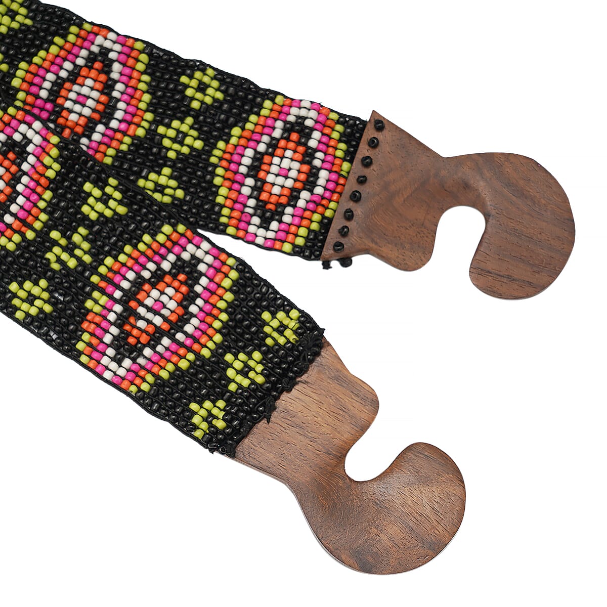 Handcrafted Multi Color Southwestern Seed Beaded Stretch Belt with Wooden Buckle image number 3