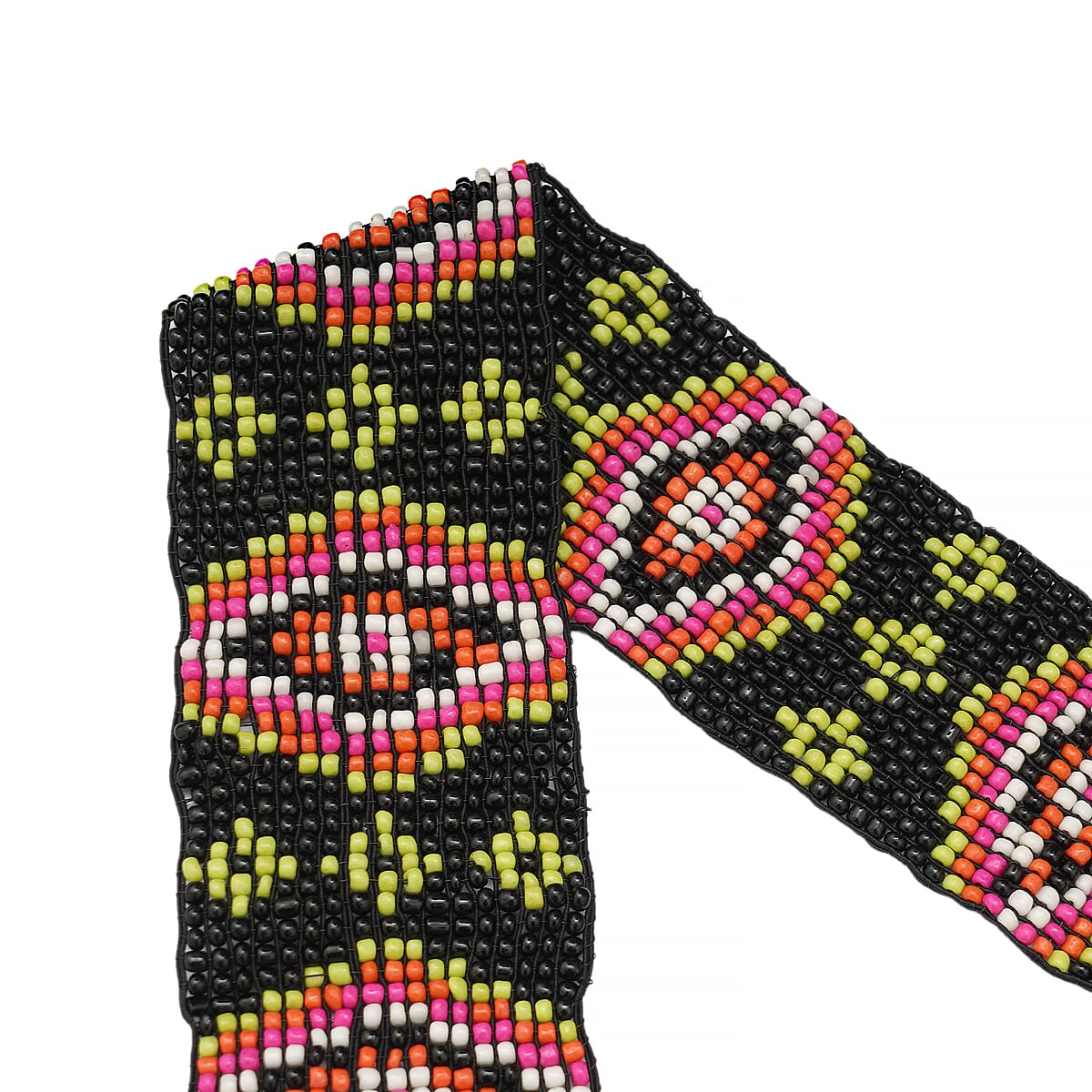 Handcrafted Multi Color Southwestern Seed Beaded Stretch Belt with Wooden Buckle image number 4