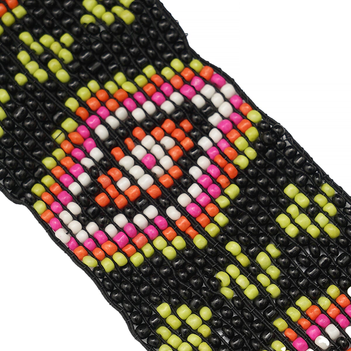 Handcrafted Multi Color Southwestern Seed Beaded Stretch Belt with Wooden Buckle image number 5