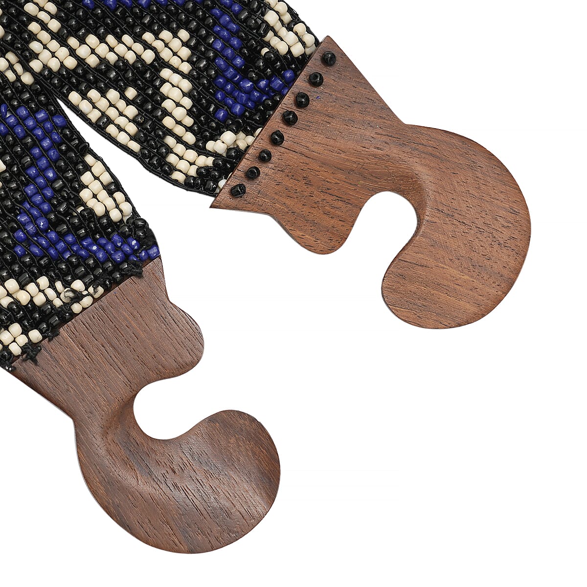 Handcrafted Multi Color Zig Zag Pattern Southwestern Seed Beaded Stretch Belt with Wooden Buckle image number 3