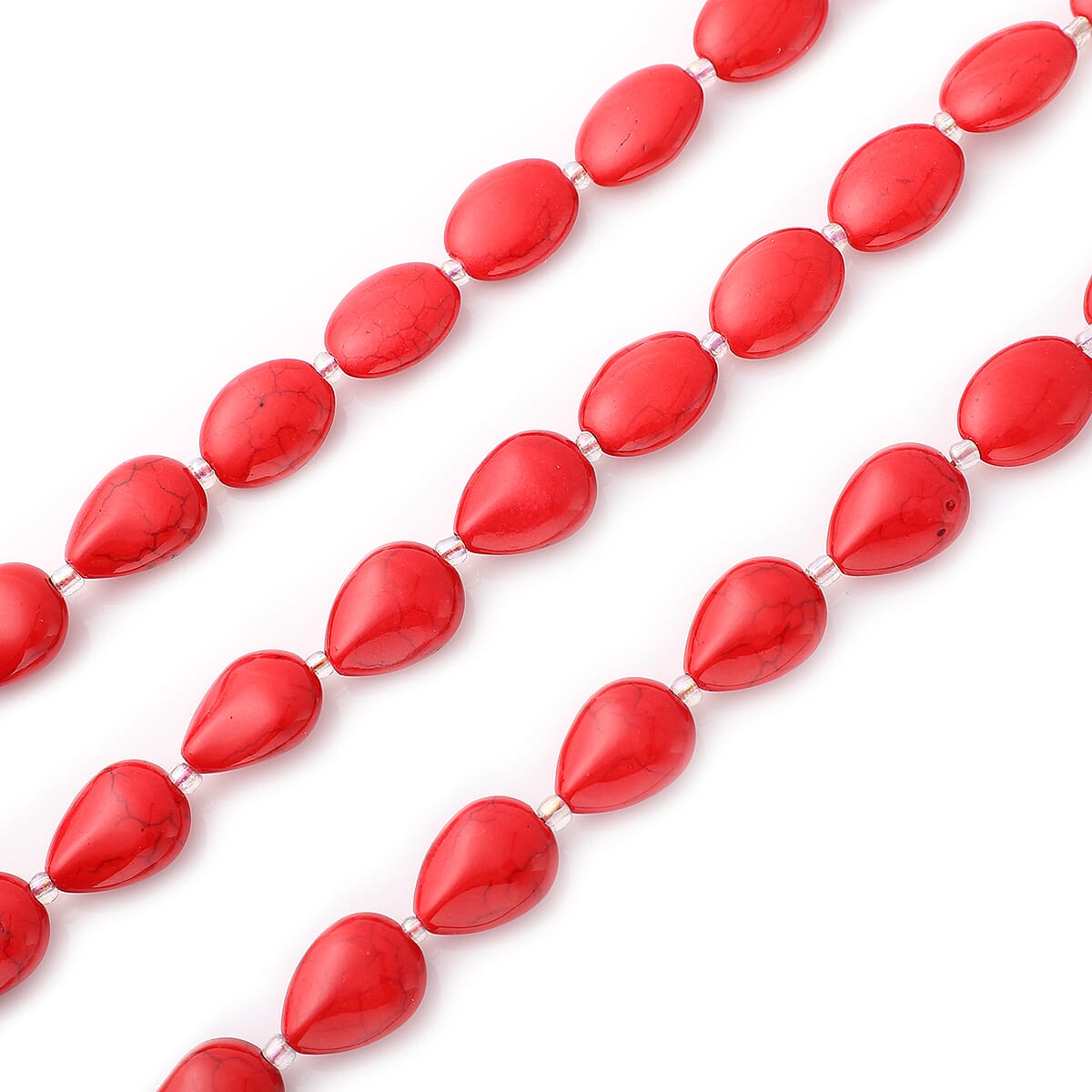 Red Howlite and Simulated Aurora Borealis Mystic Topaz Three Row Beaded Necklace 18 Inches in Silvertone 525.00 ctw image number 3