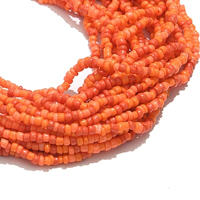 Orange Seed Beaded Multi Strand Necklace (24 Inches) in Goldtone