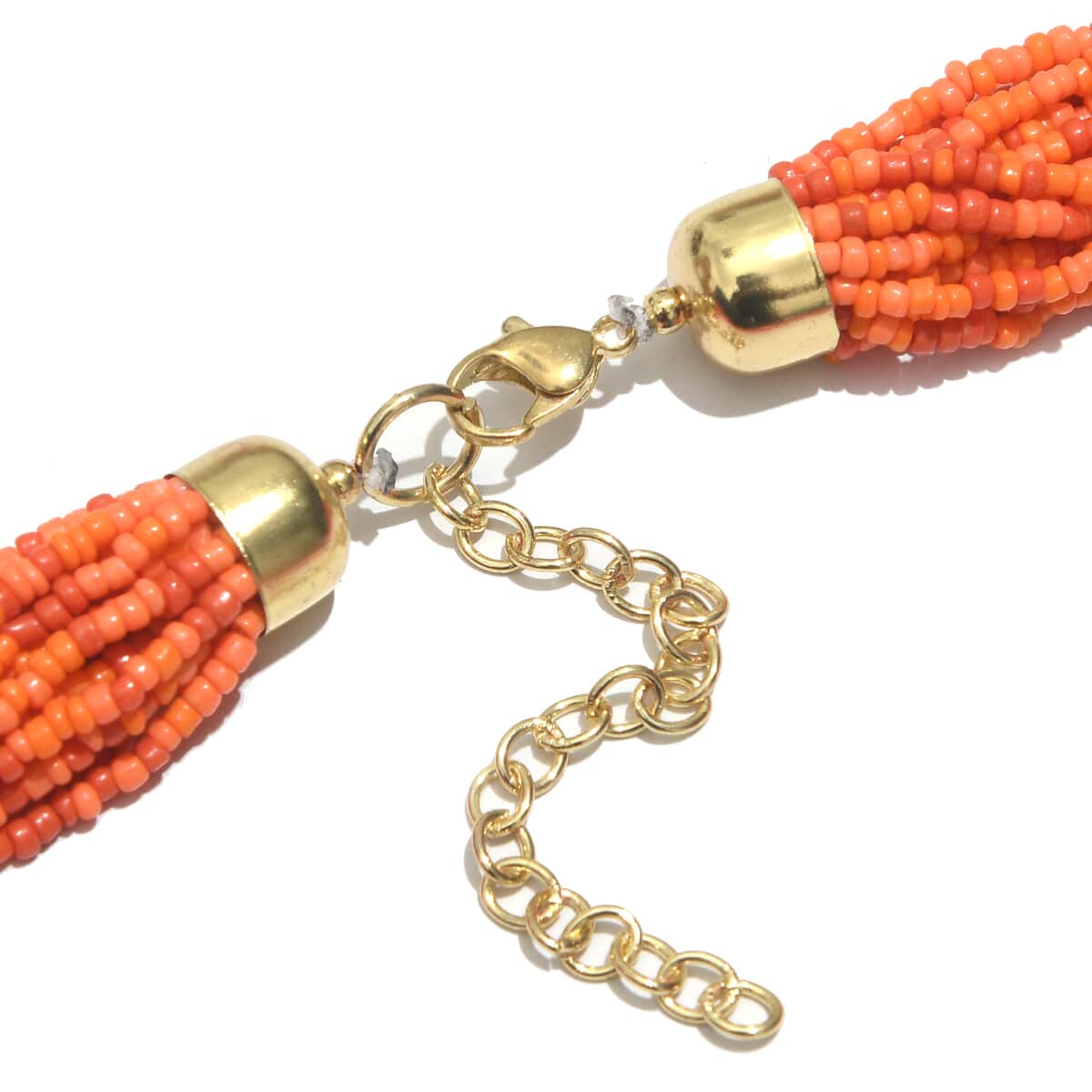 Orange Seed Beaded Multi Strand Necklace image number 3