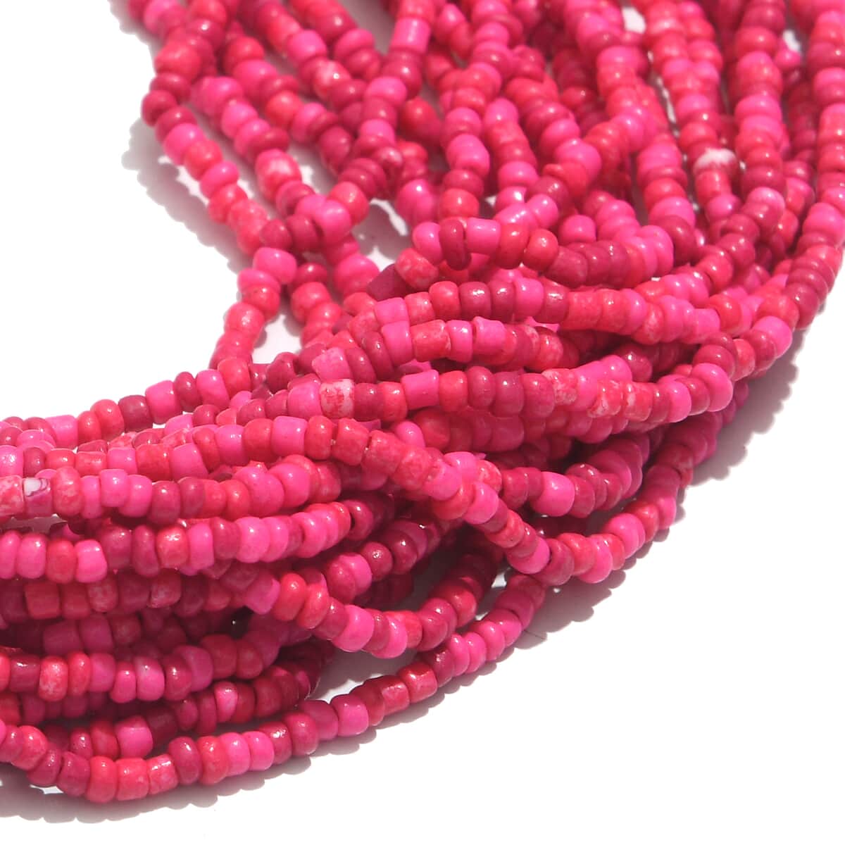 Fuchsia Seed Beaded Multi Strand Necklace (24 Inches) in Goldtone image number 2