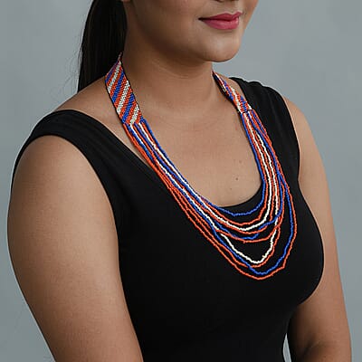 Multi Color Seed Beaded Multi Strand Necklace 30 Inches